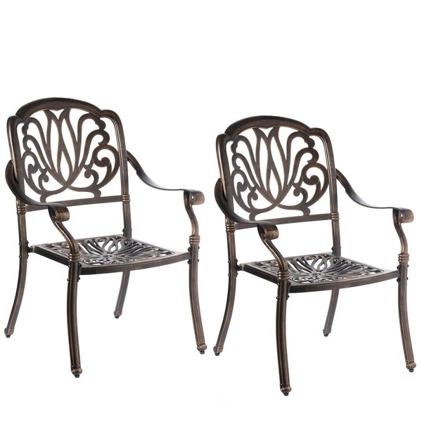 Gardenised Indoor and Outdoor Bronze Dinning Set 2 Chairs Cast Aluminum. QI003959CH.2